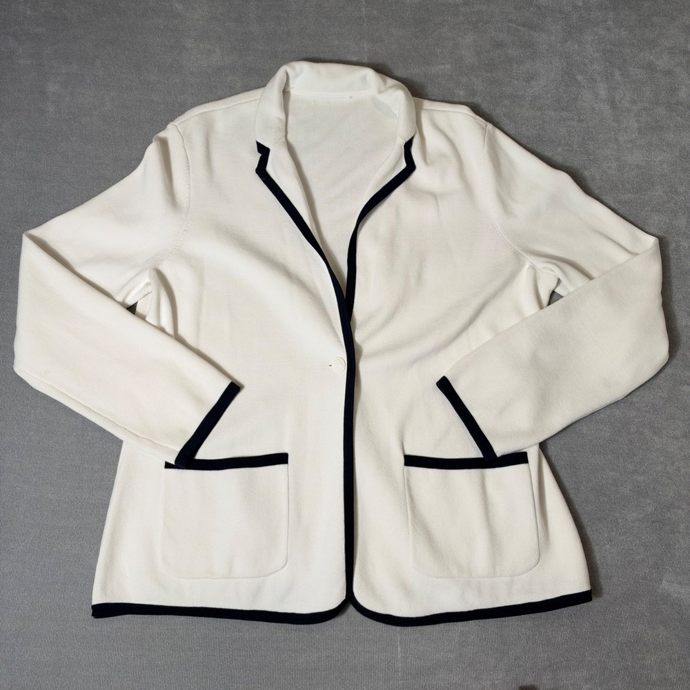 Brooks Brothers Red Fleece White Knit Blazer Navy Blue Trim Crest Button XL